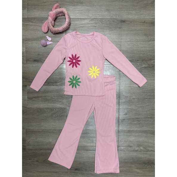 Σετ μπλούζα παντελόνι ριπ ροζ